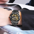 Creative Hollow out Design Chronograph Watch Men Moon Phase Luminous Hands Data Quartz Business Wristwatches